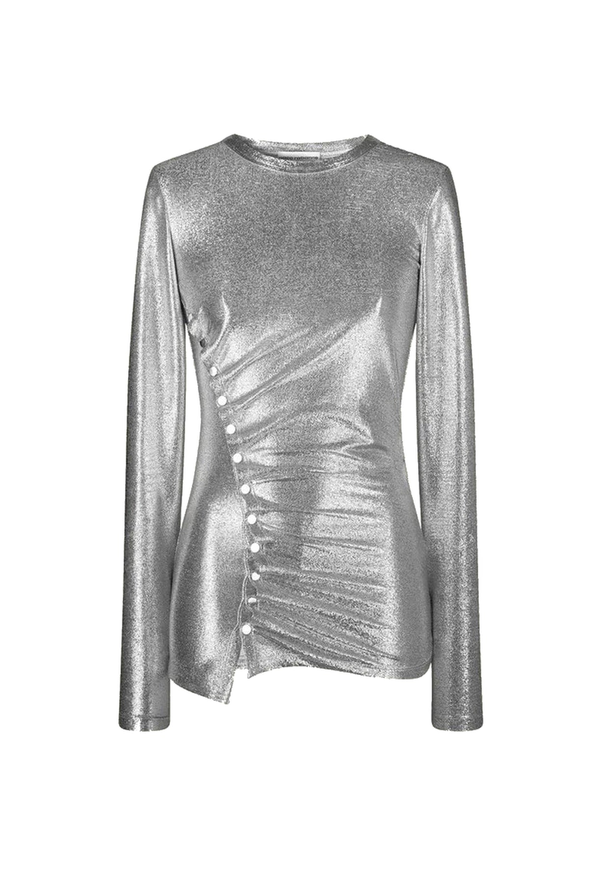 Top drapé à manches longues scintillant - Silver
