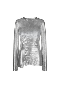 Top drapé à manches longues scintillant - Silver