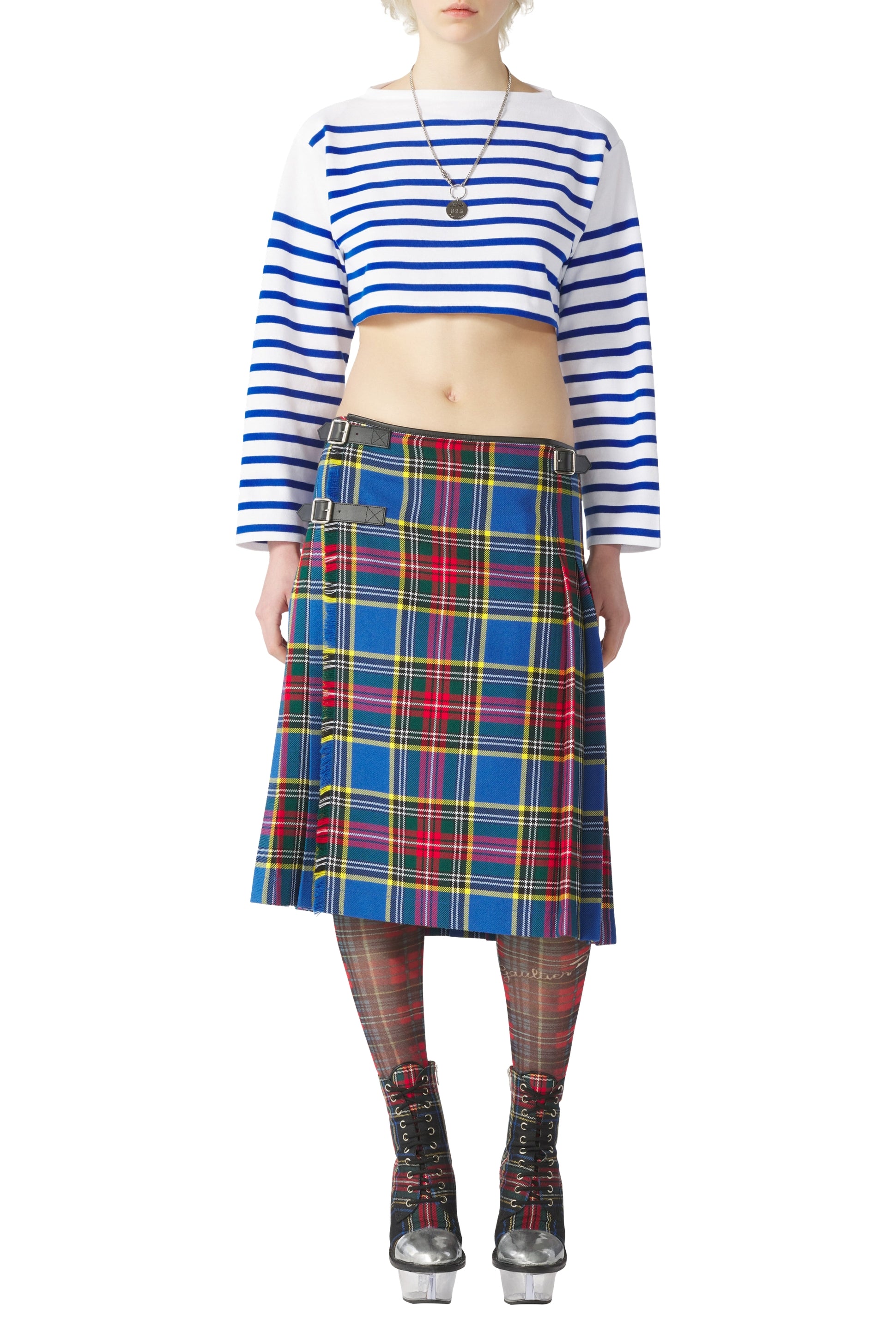Unisex short cotton sailor top - White & Navy
