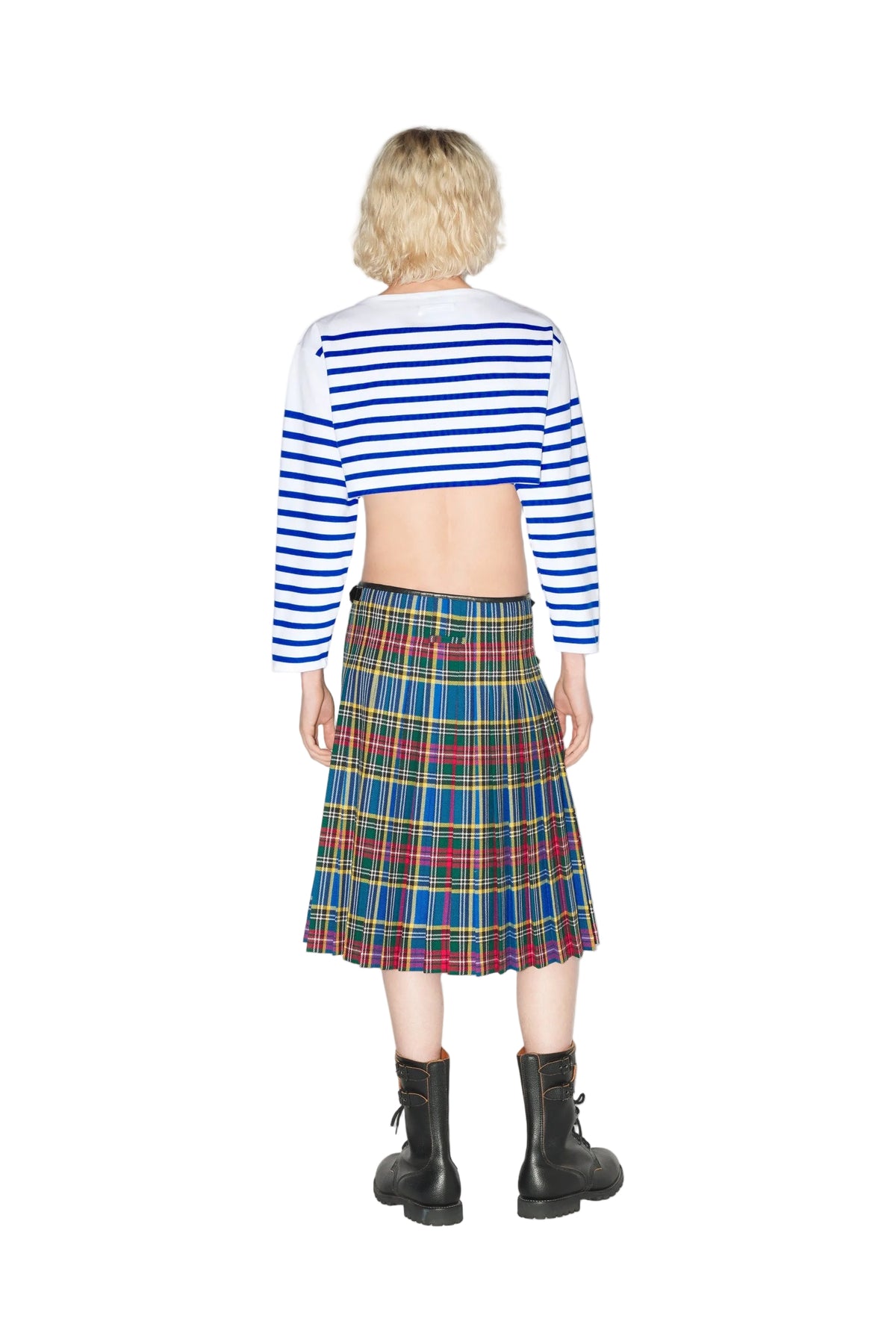 Unisex cropped sailor-style T-shirt - White & Navy