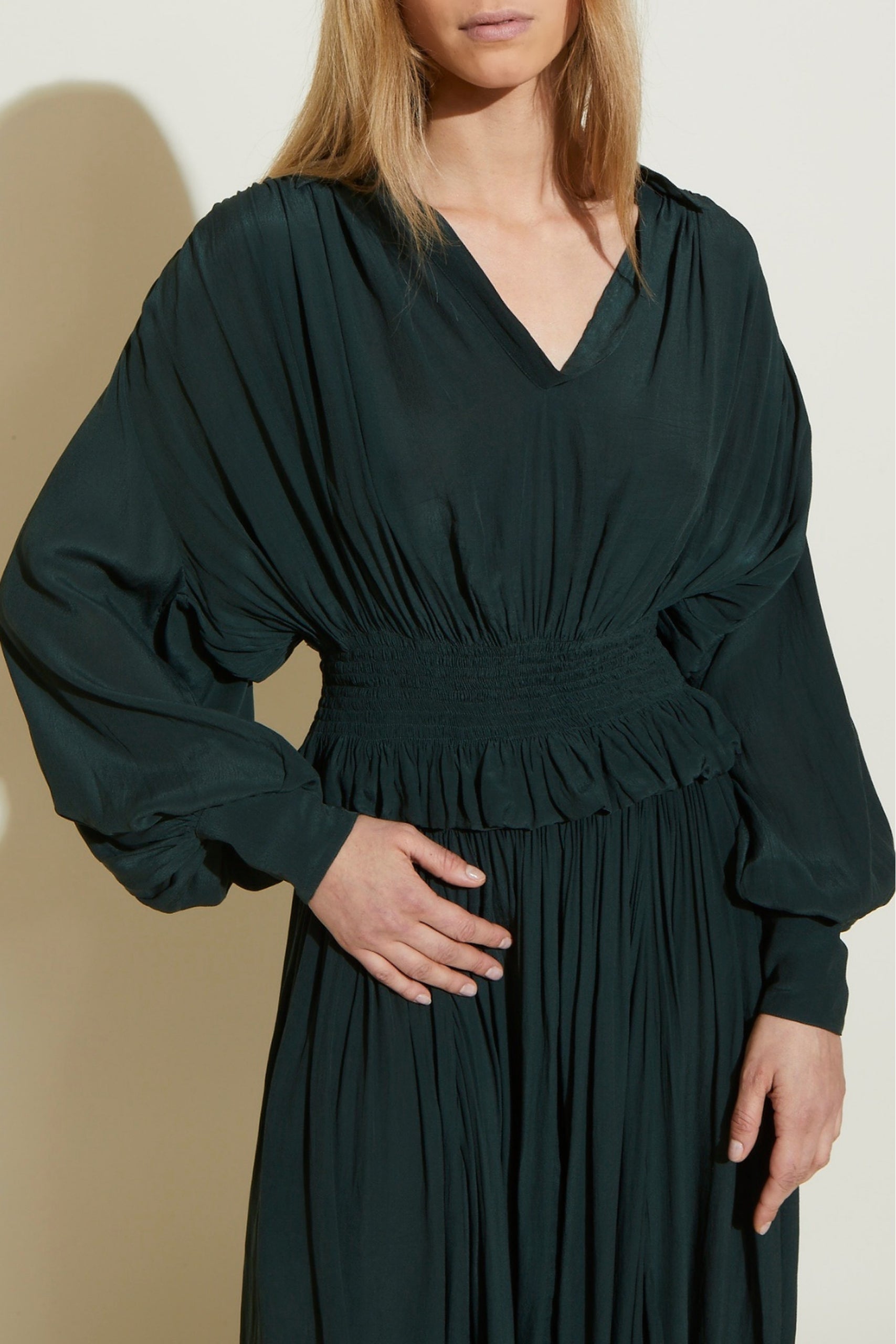 Blouse fluide à manches bouffantes - Brown
