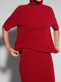 Ribbed cashmere skirt - Red