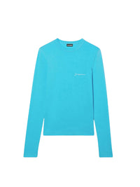 T-shirt brodé manches longues - Turquoise