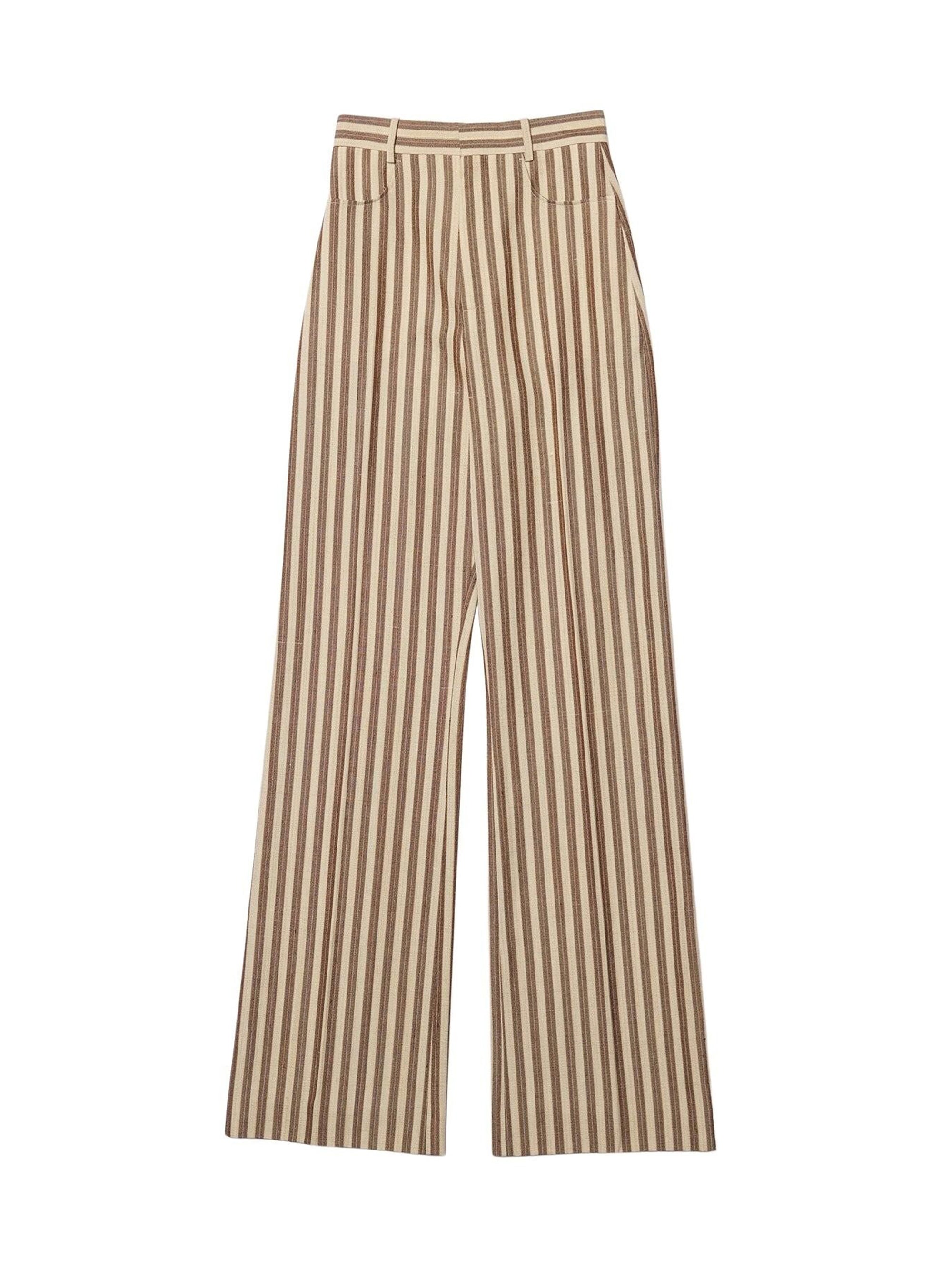 Pantalon de tailleur Sauge en soie mélangée - Beige Brown Stripes