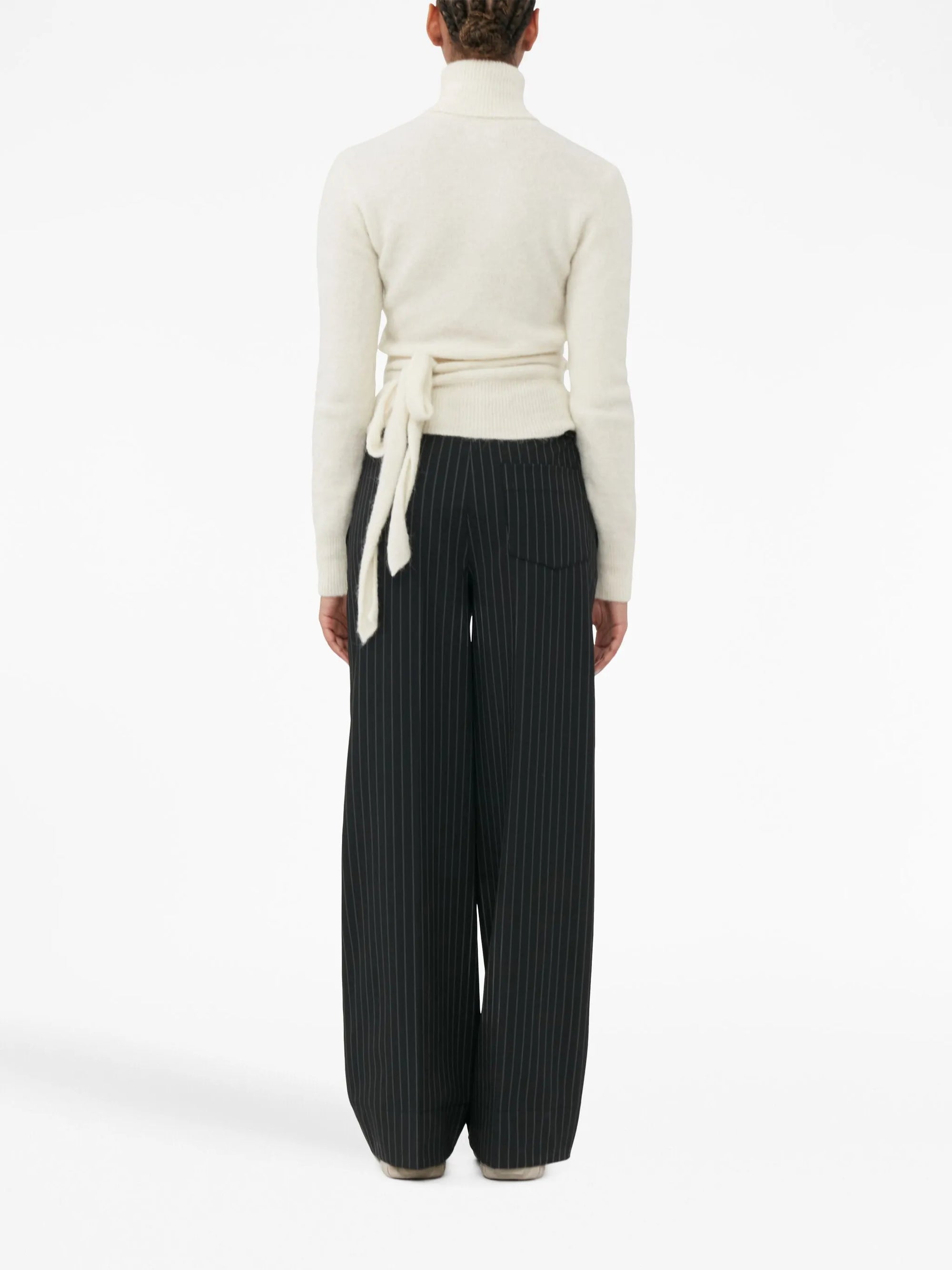 Pantalon large à taille haute en rayé - Black