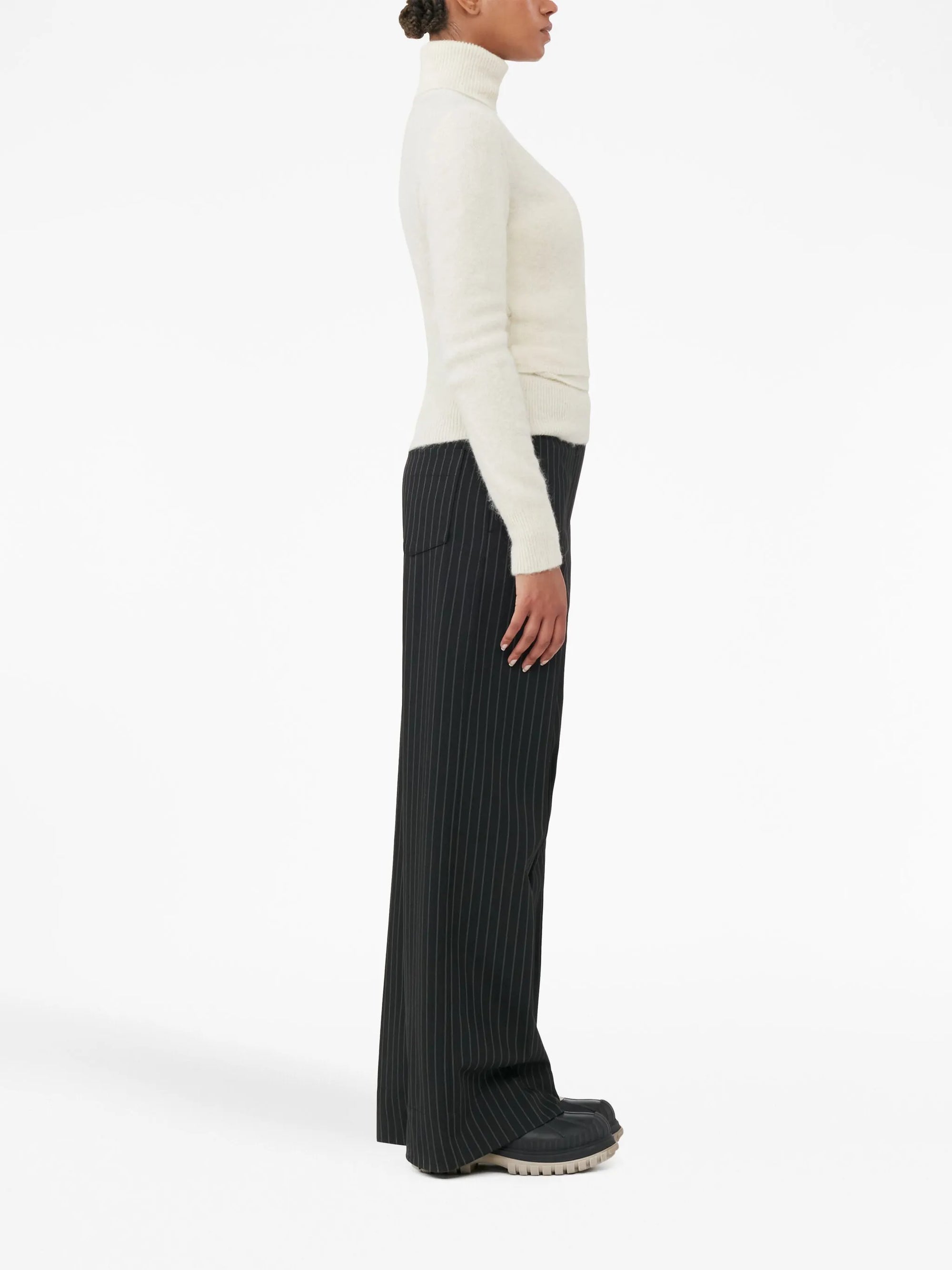 Pantalon large à taille haute en rayé - Black