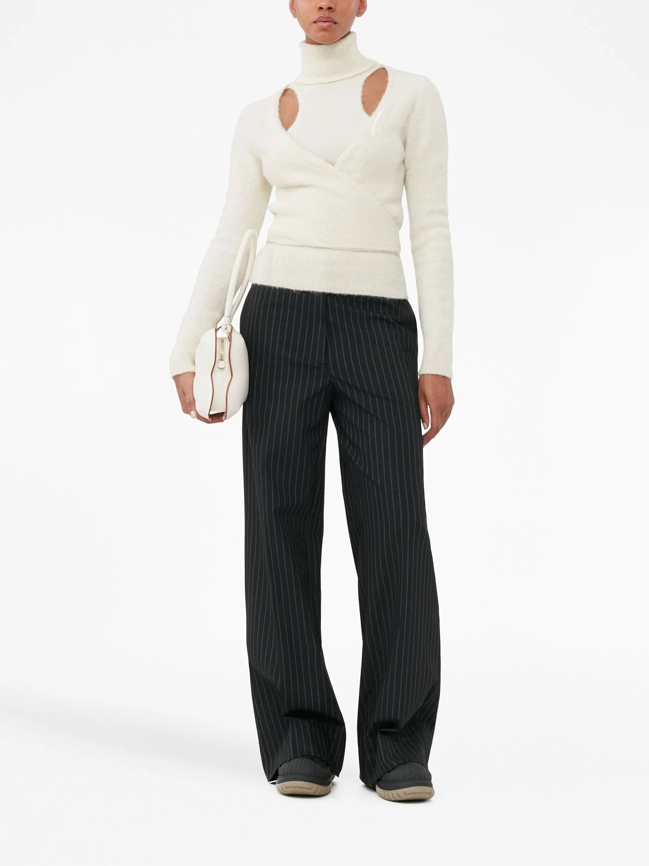 Pantalon large à taille haute en rayé - Black