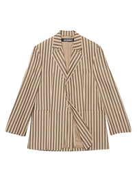 Veste blazer à rayures en soie mélangée - Beige Brown Stripes