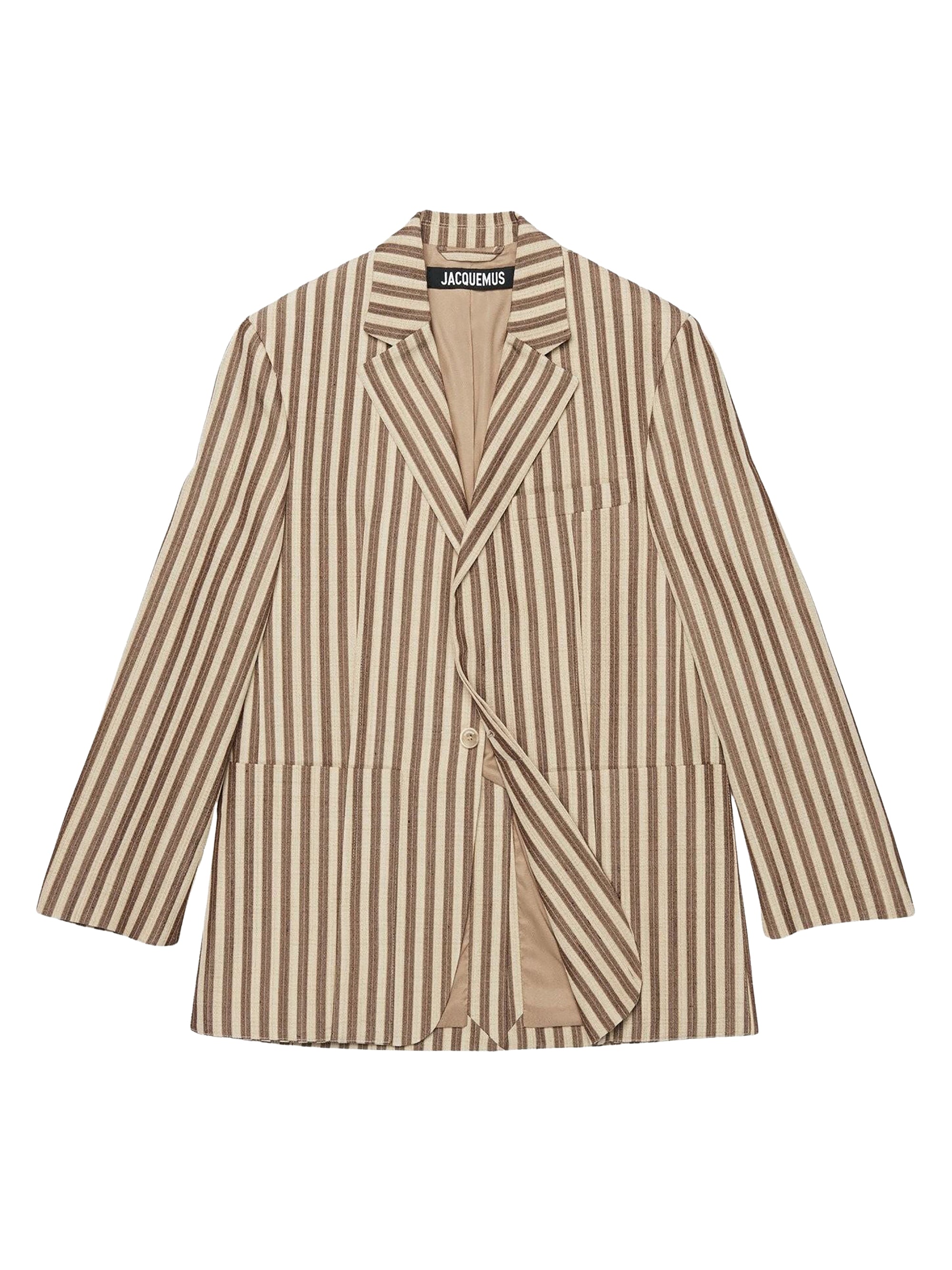 Veste blazer à rayures en soie mélangée - Beige Brown Stripes