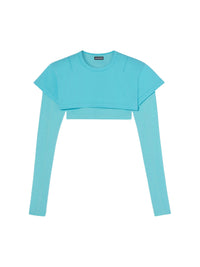 T-shirt court à sûrpiqures - Turquoise