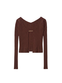 Cardigan en maille Pralu à manches longues - Dark Brown