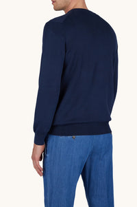 Pull à col rond - Bleu damier