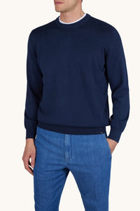 Pull à col rond - Bleu damier