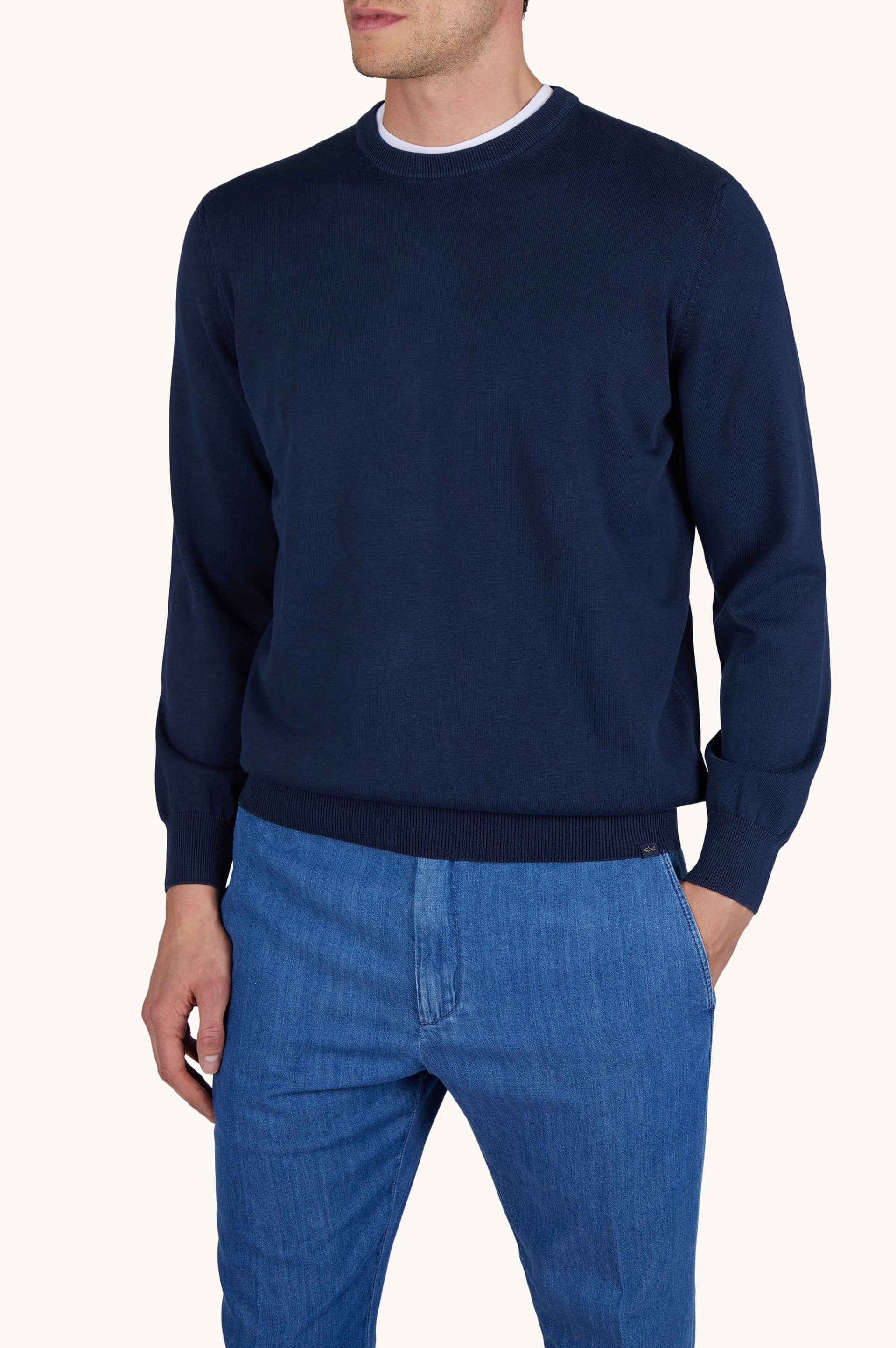 Pull à col rond - Bleu damier