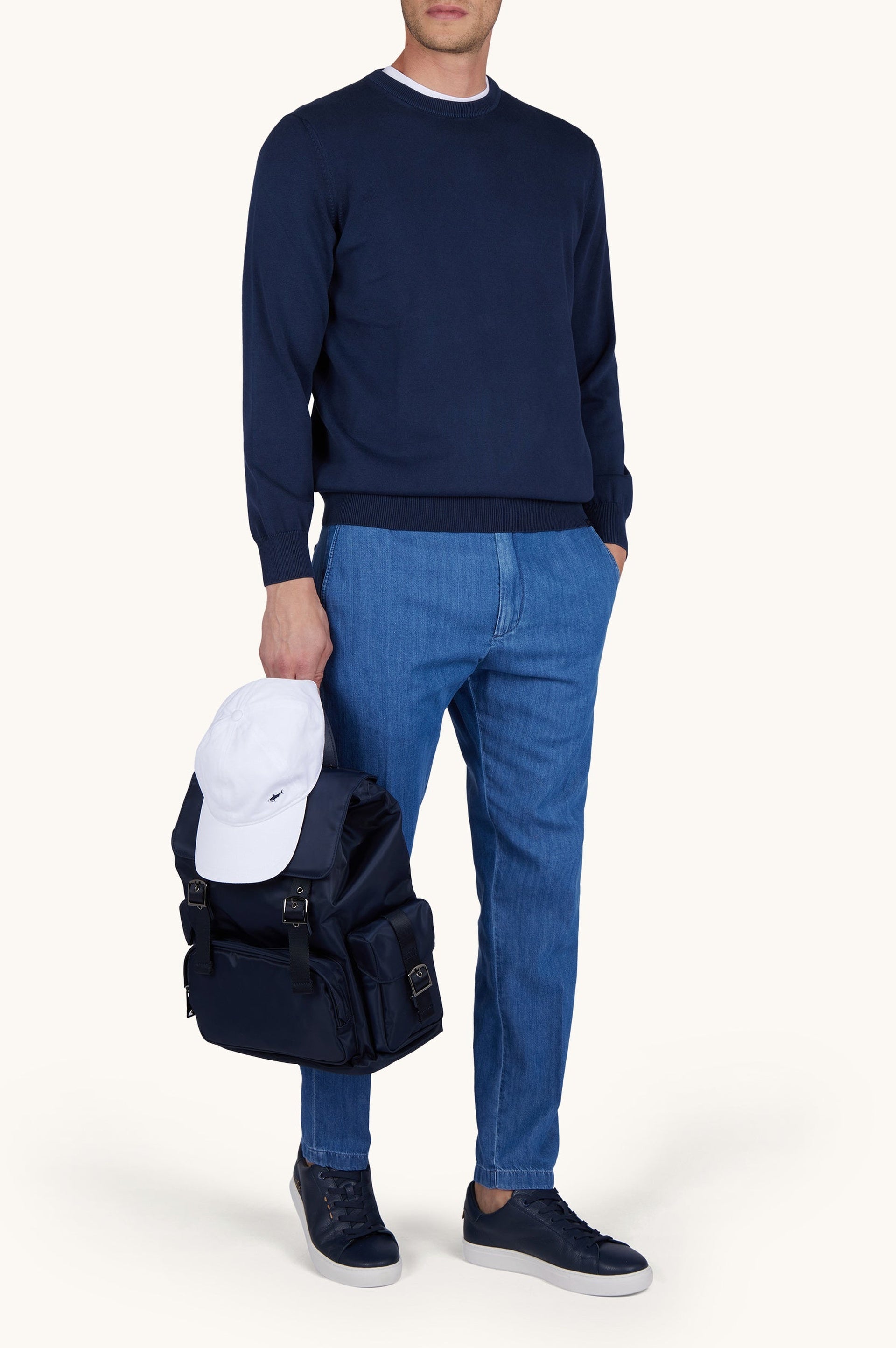 Pull à col rond - Bleu damier
