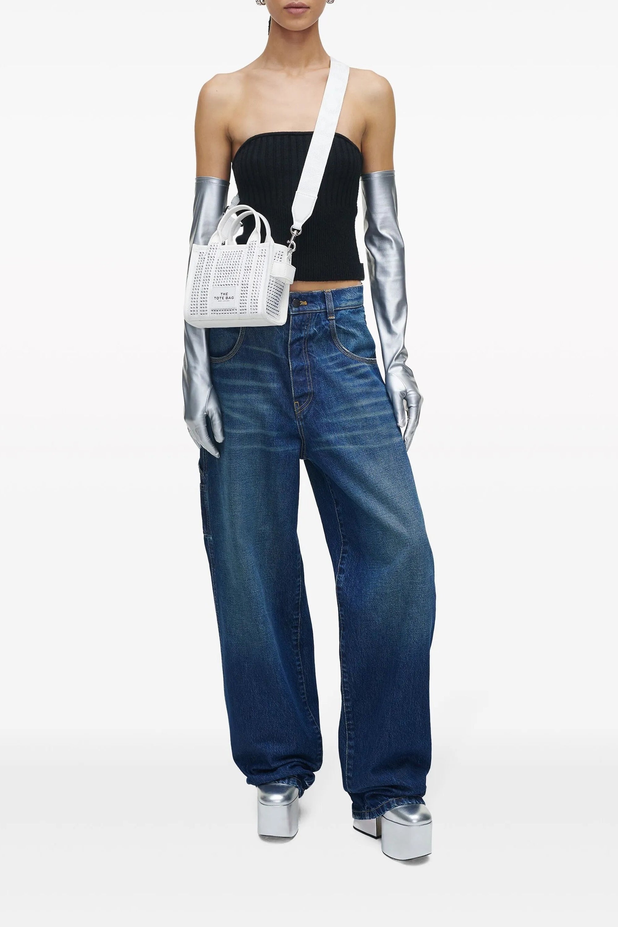 NEW /    MINI   Mini sac The Crossbody Tote en toile cristal - White Crystal