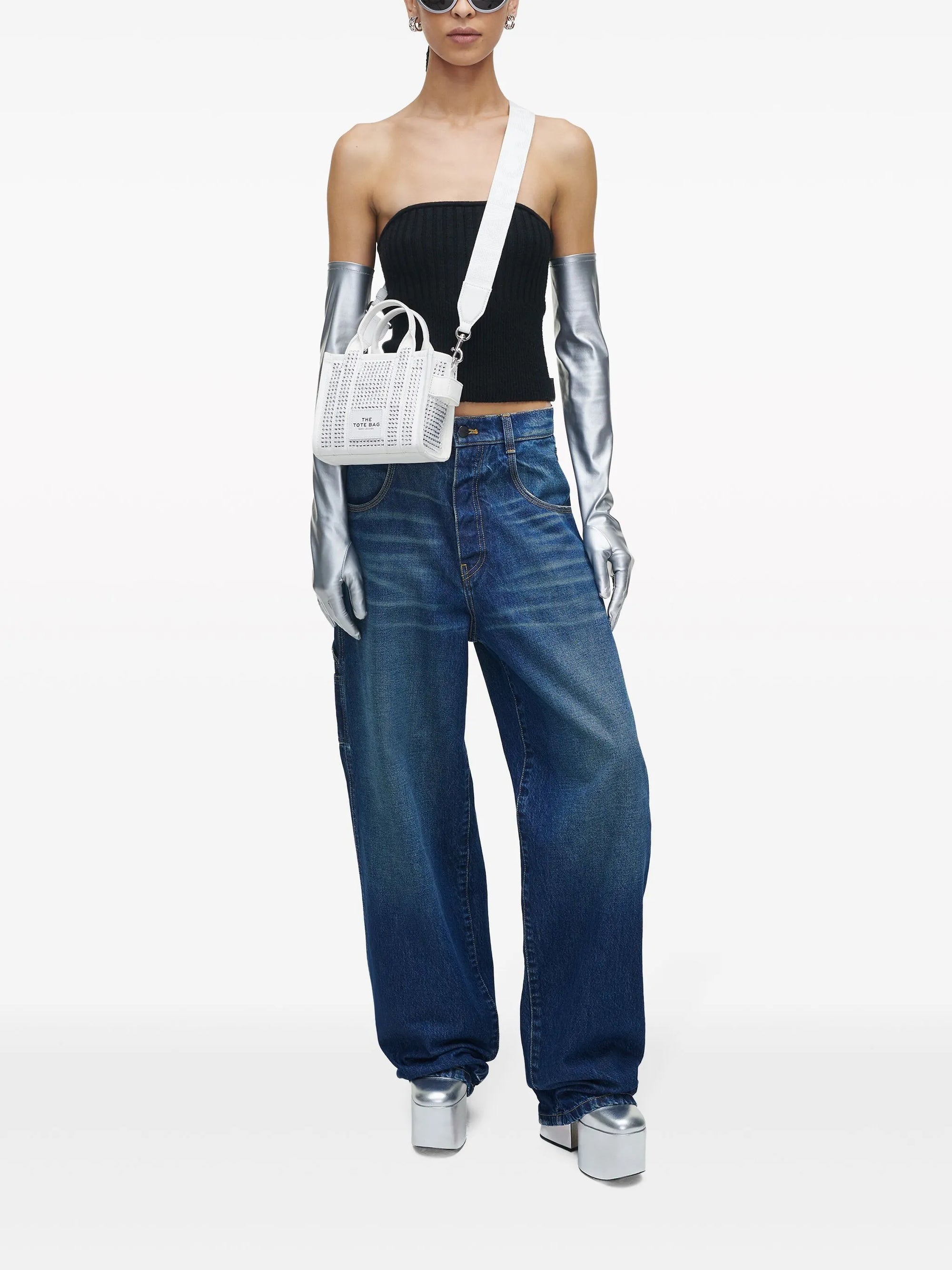 MINI   Mini sac The Crossbody Tote en toile cristal - White Crystal