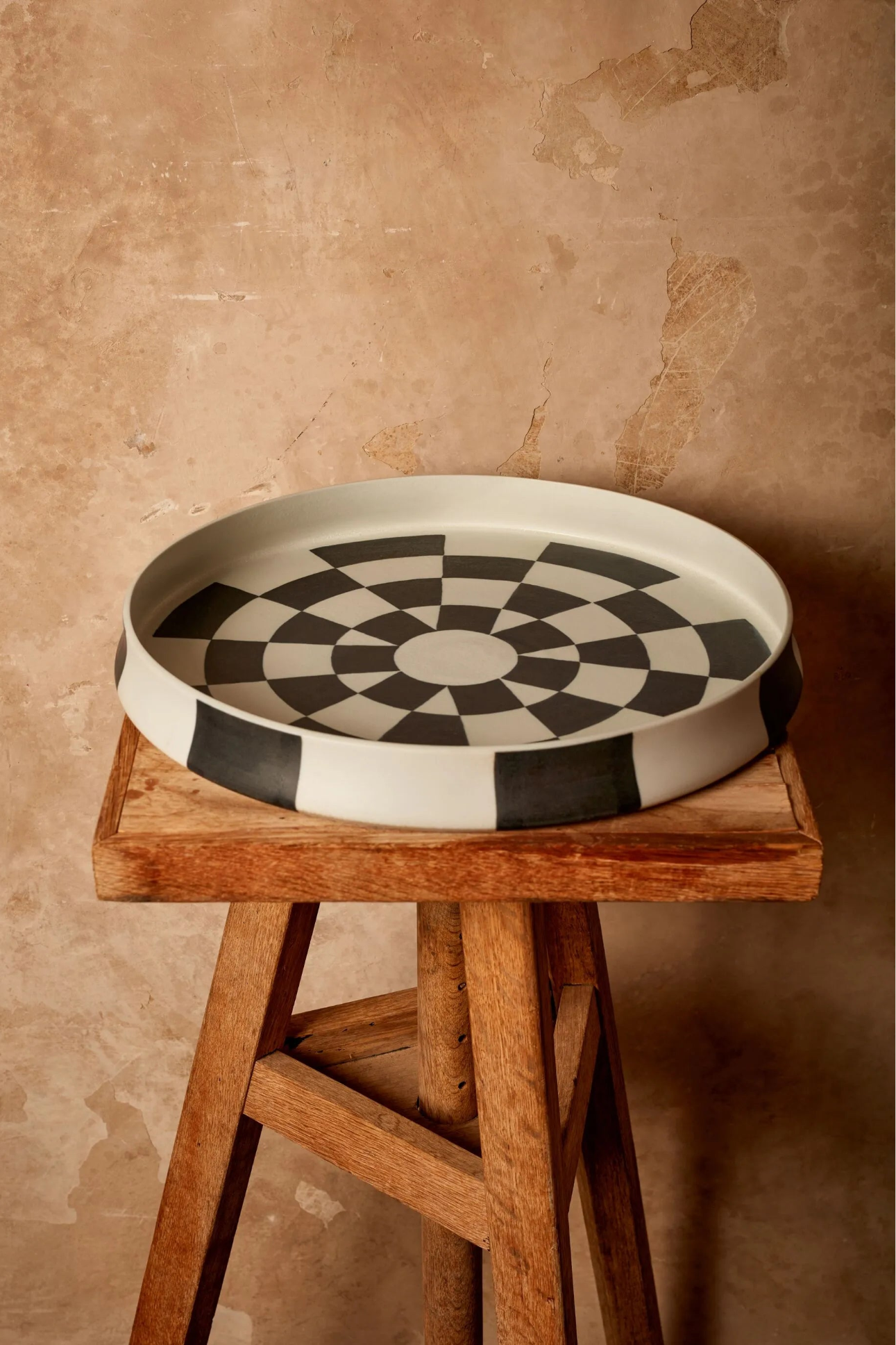 Grand plat Damier en porcelaine - Noir & Blanc