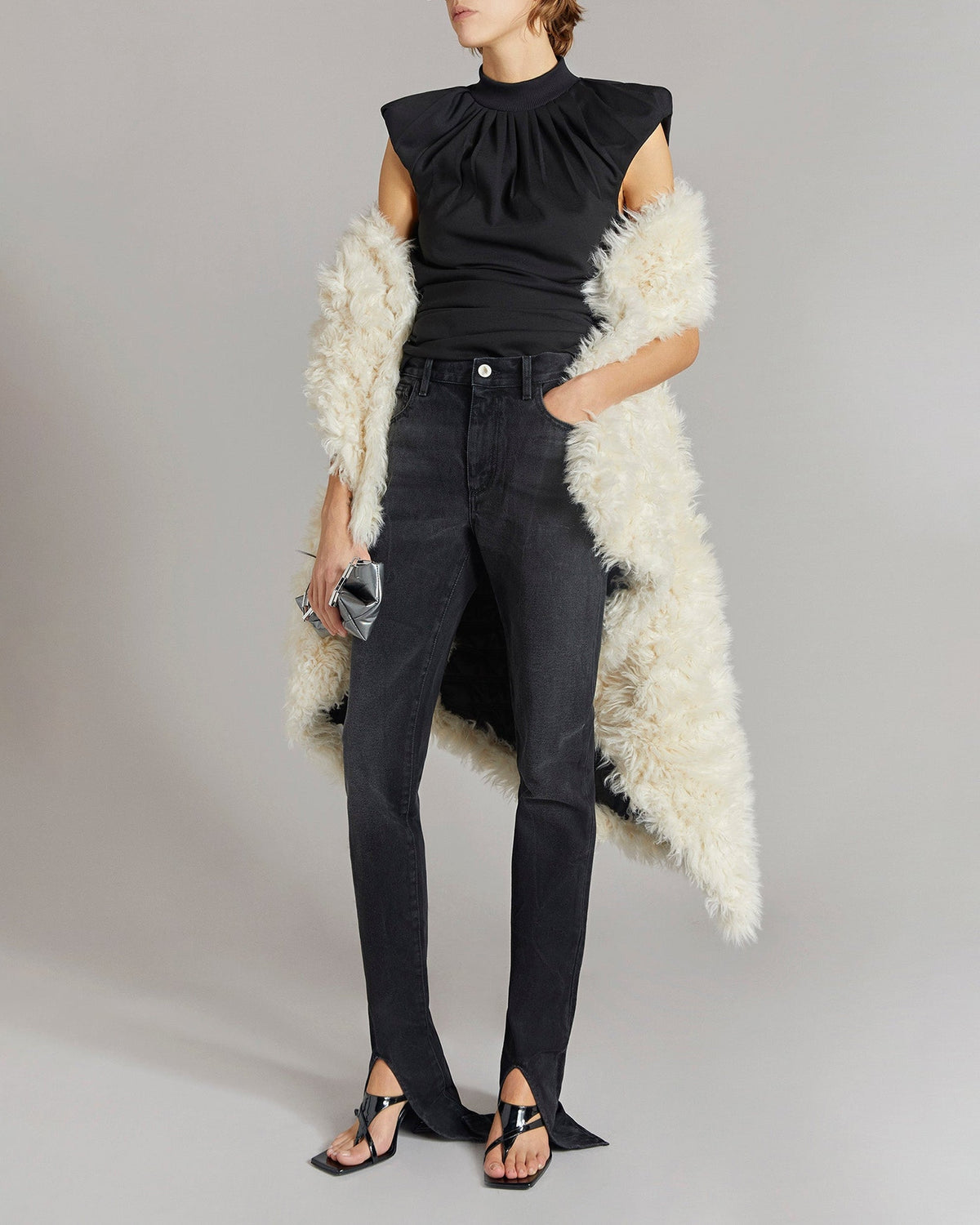 Pantalon skinny avec fentes en denim - Black