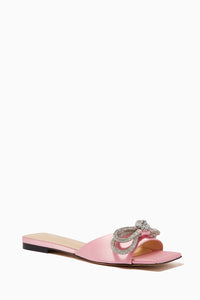 Double Bow silk & rhinestone mules - Powder Pink