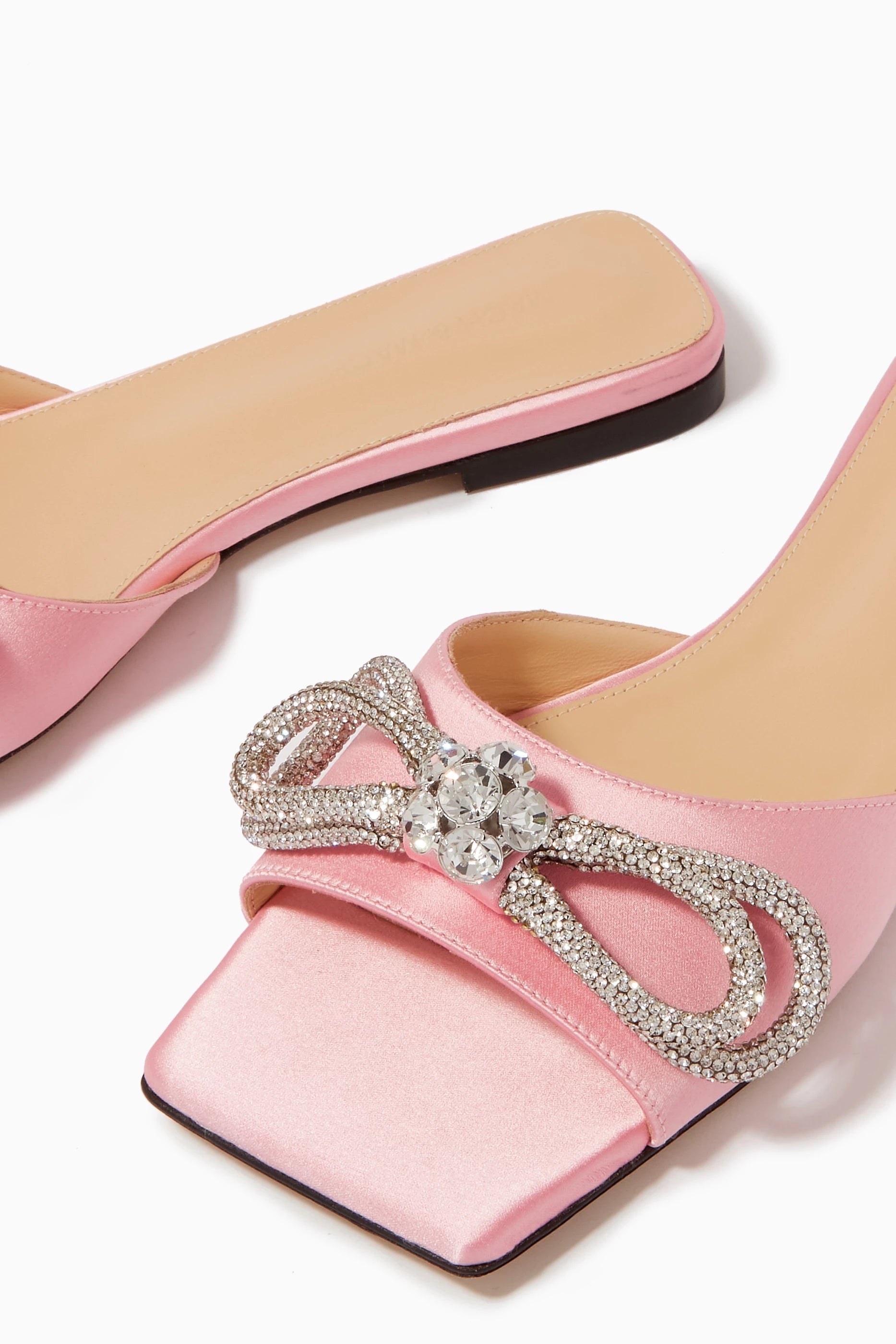 Double Bow silk & rhinestone mules - Powder Pink