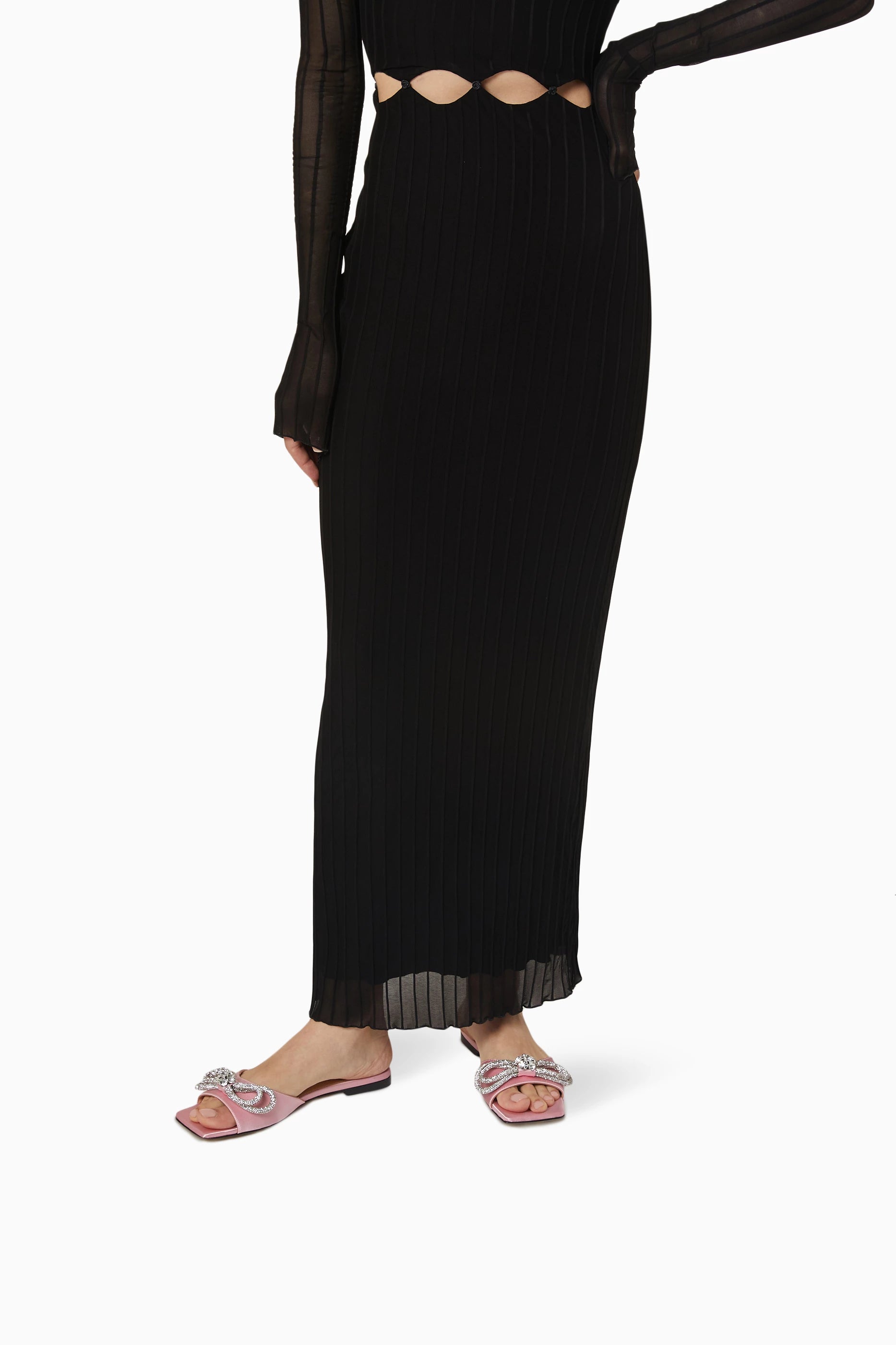 Double Bow silk & rhinestone mules - Powder Pink