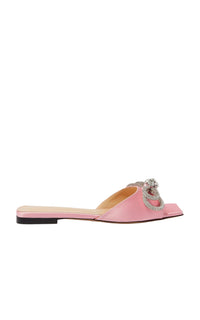 Double Bow silk & rhinestone mules - Powder Pink
