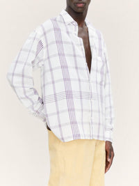 Chemise Baou en lin - White & Purple Squares