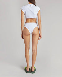 Bas de bikini en lycra côtelé - White