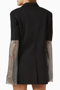 Short wool dress with rhinestone sleeves - Black