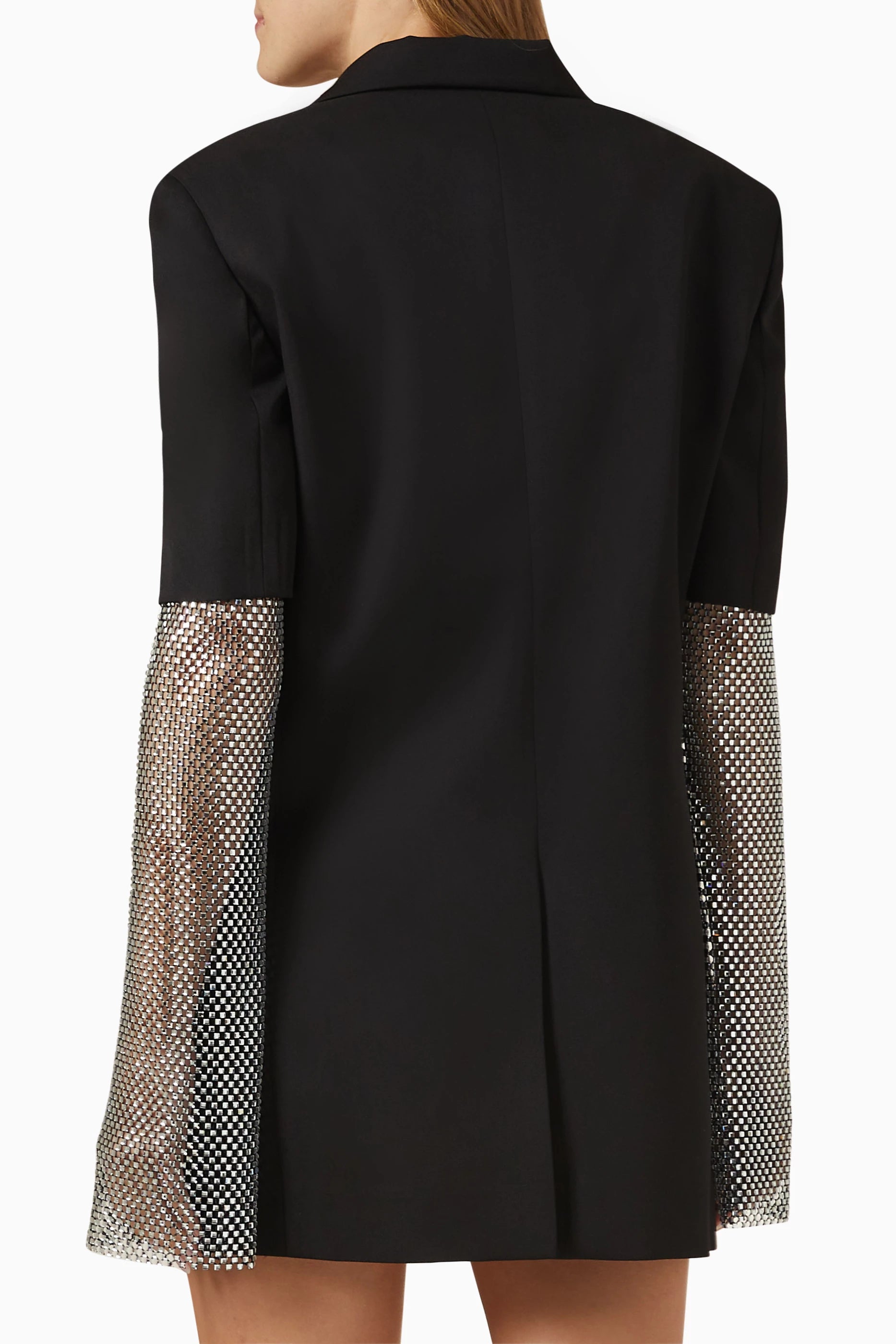 Short wool dress with rhinestone sleeves - Black