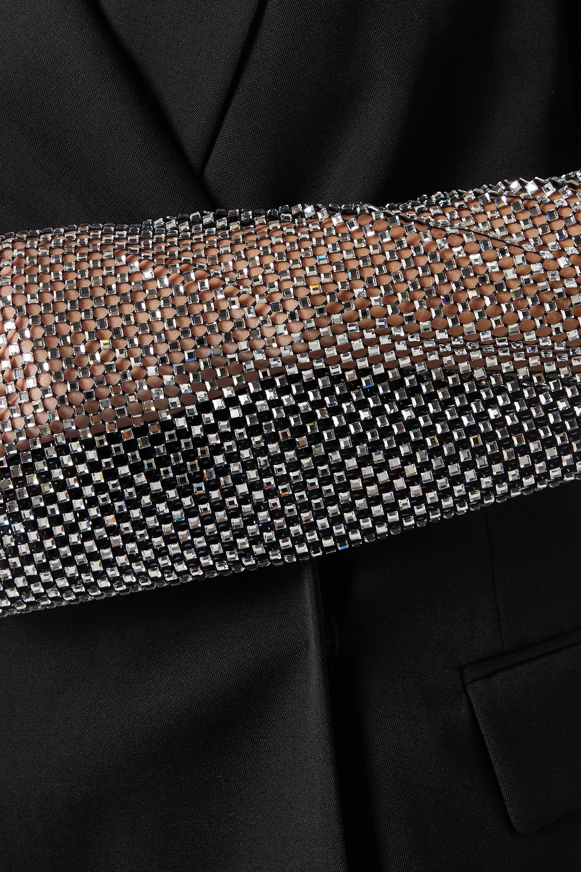 Short wool dress with rhinestone sleeves - Black