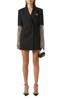 Short wool dress with rhinestone sleeves - Black