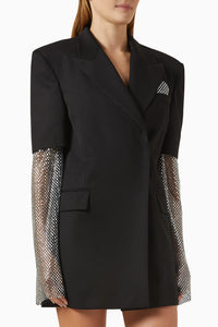 Short wool dress with rhinestone sleeves - Black