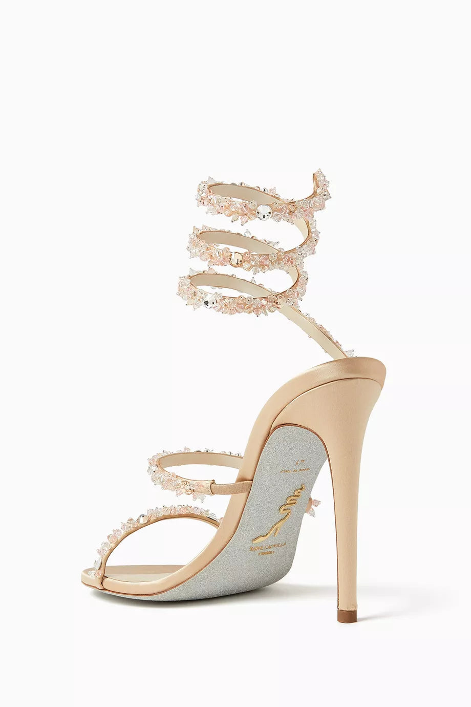 Sandales à talons Cinderella Cleo 105 à strass en satin - Beige & Shadow
