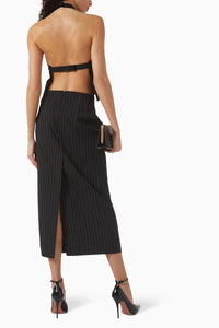 Backless Halter Top - Black Pinstripe