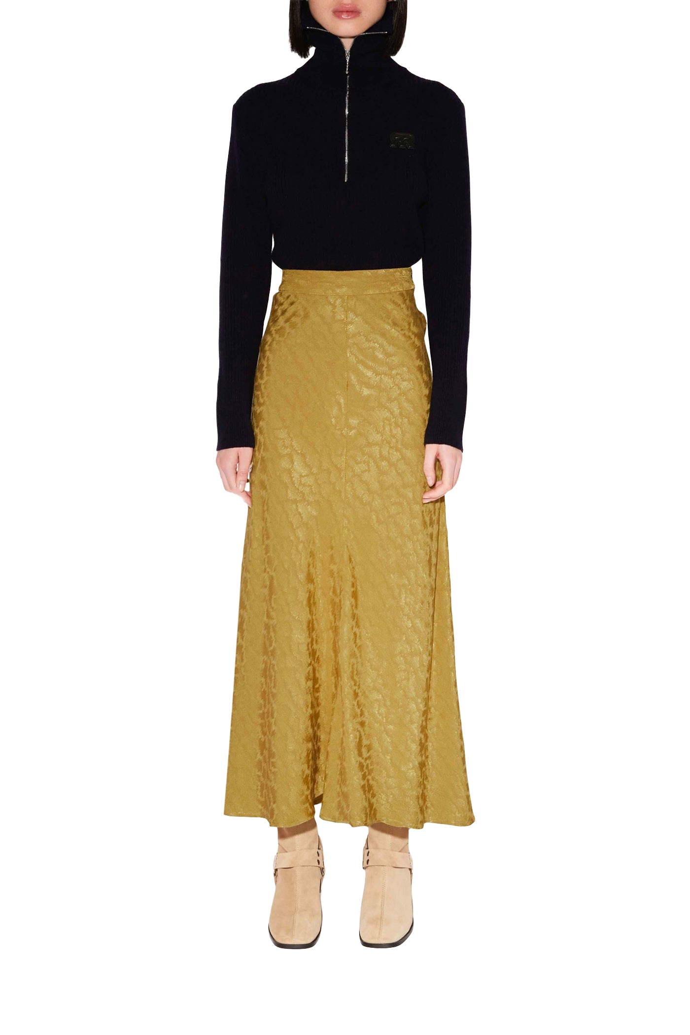 Jupe Elton en jacquard - Olive