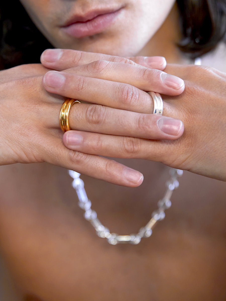 Bague double Brahma en vermeil - Or & argent