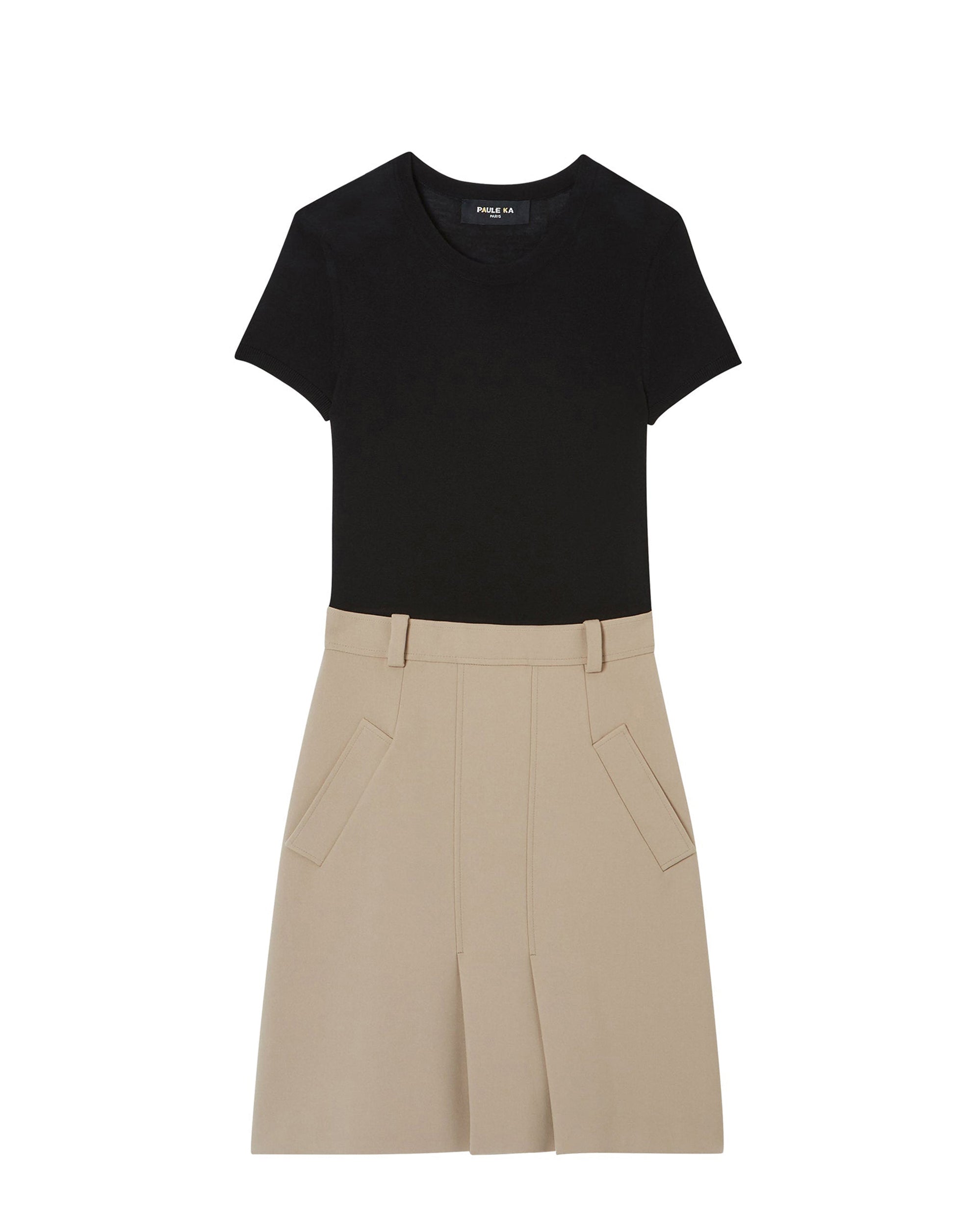 BEIGE ROBE BI-MATIERE