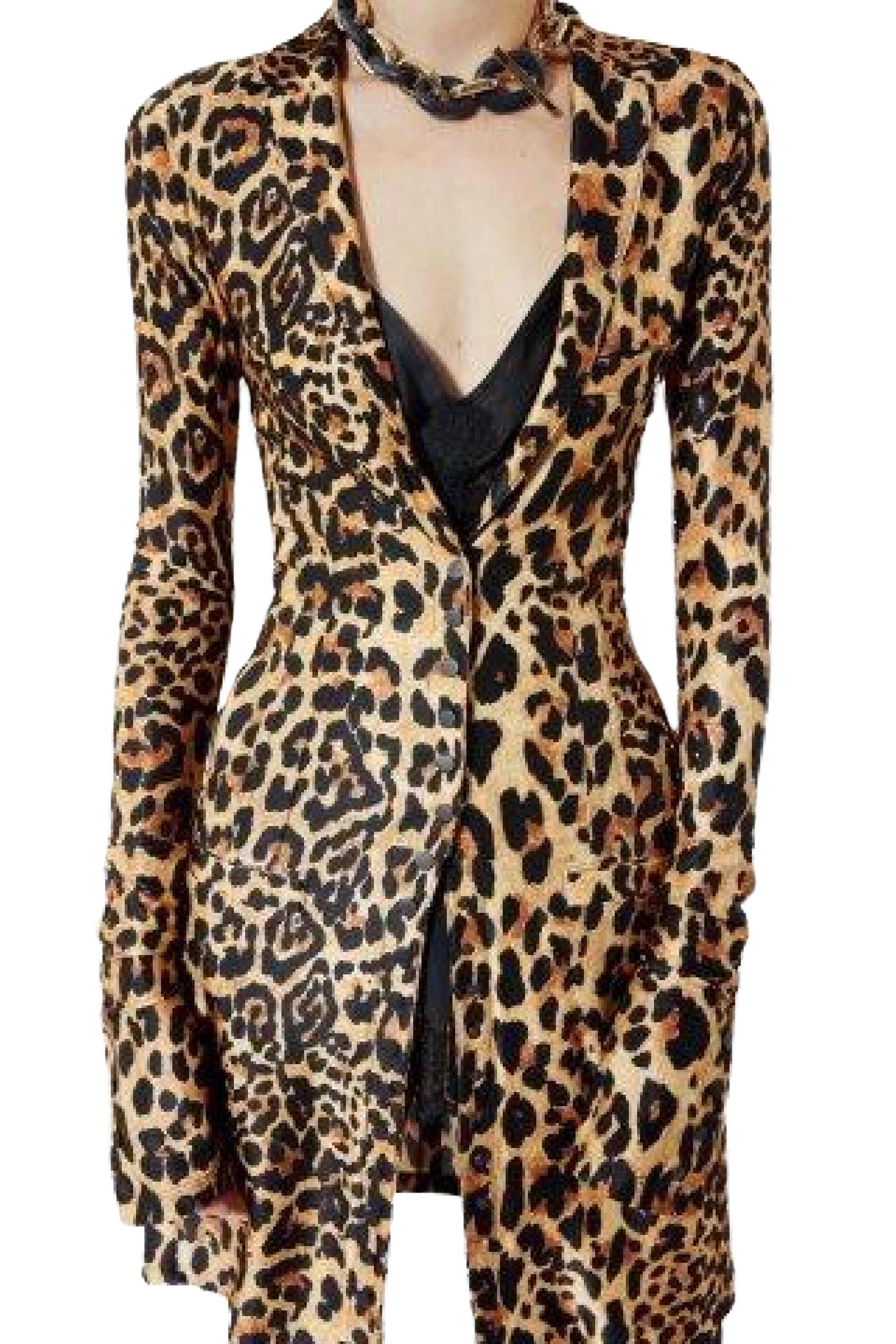 Veste tailleur en jersey à détail gravées - Leopard