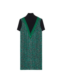 Sleeveless tweed dress - Black & Emerald