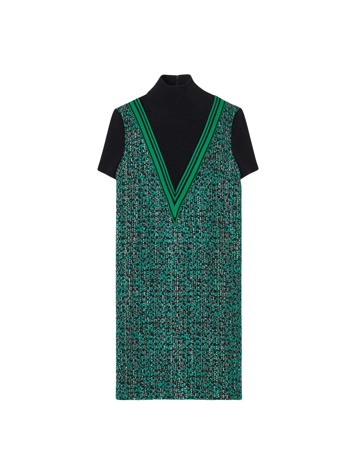 Sleeveless tweed dress - Black & Emerald