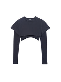 T-shirt court à sûrpiqures - Black