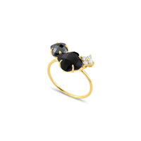 Bouquet Ring in Yellow Gold & Onyx and Hematite - Black & Silver Metal