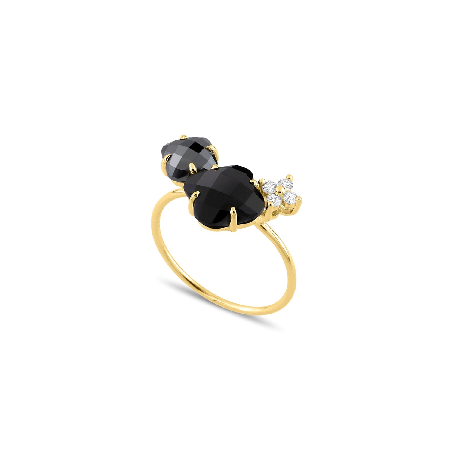 Bouquet Ring in Yellow Gold & Onyx and Hematite - Black & Silver Metal