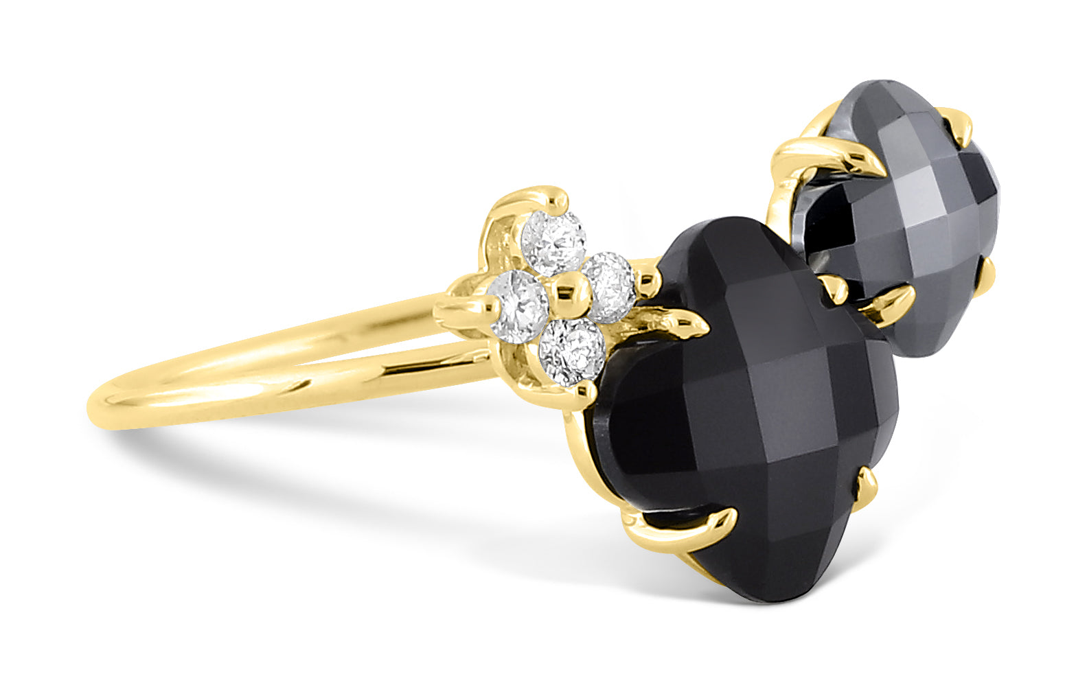Bouquet Ring in Yellow Gold & Onyx and Hematite - Black & Silver Metal