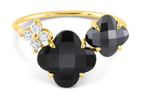 Bouquet Ring in Yellow Gold & Onyx and Hematite - Black & Silver Metal