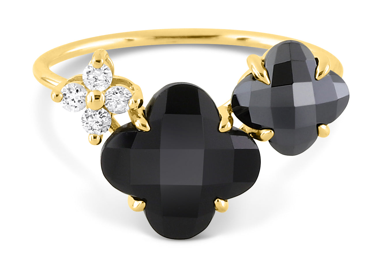 Bouquet Ring in Yellow Gold & Onyx and Hematite - Black & Silver Metal