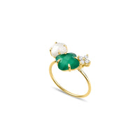 Bague Bouquet en or jaune & Agate et Pierre de lune - Vert & Blanc