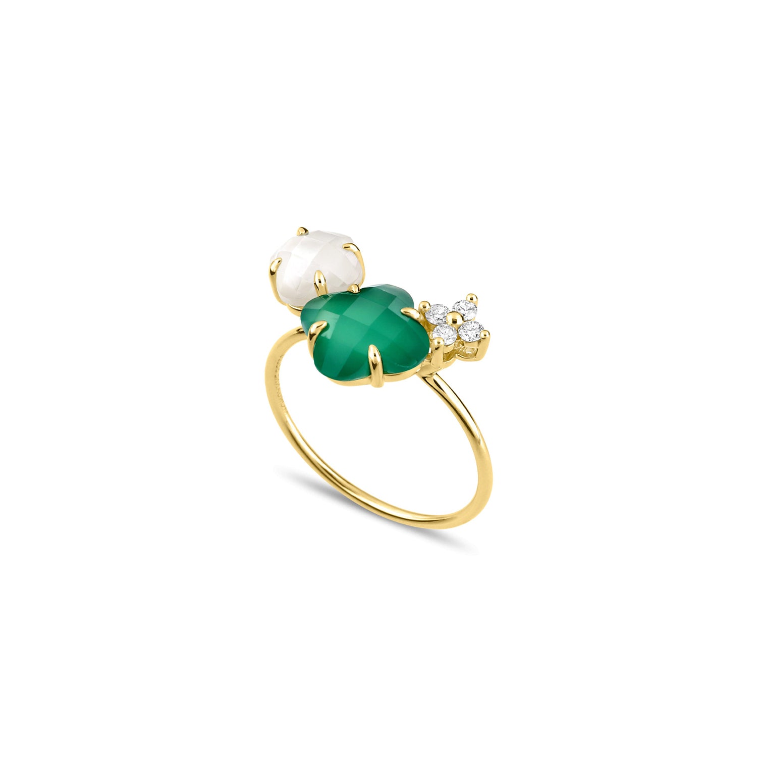 Bague Bouquet en or jaune & Agate et Pierre de lune - Vert & Blanc